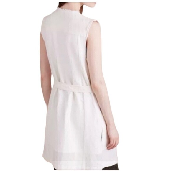 Anthropologie Elevenses Luna Frayed Linen Vest Off White Belted Size Medium - Picture 4 of 10